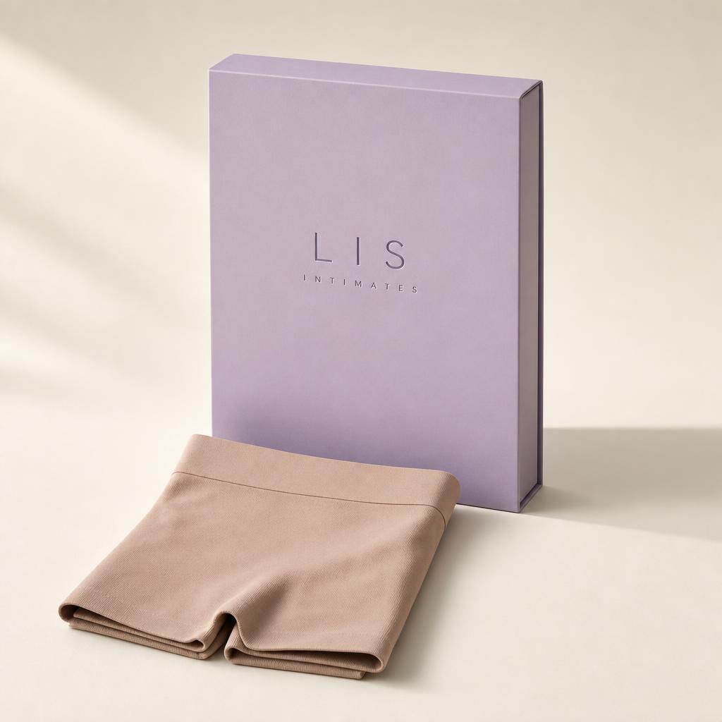 Shaping shorts folded beside the Valis Intimates box
